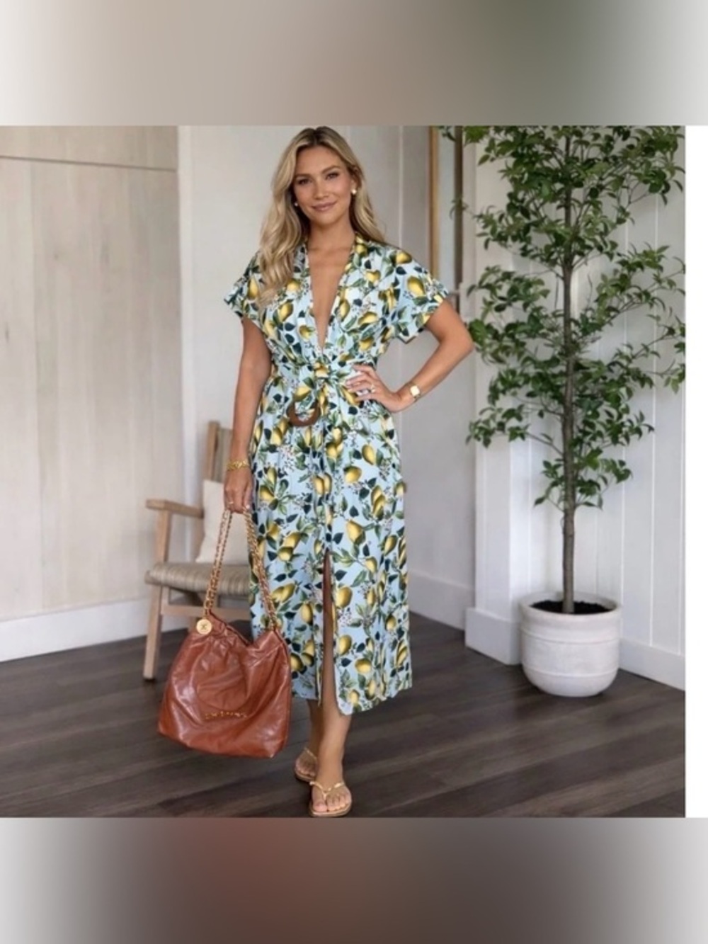 ZARA Pear Print Shirt Dress Light Blue Cottagecore Midi Belted Cotton Blend XS 🍐